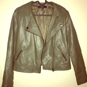 Forever 21 Bomber Jacket, Pleather Jacket. Green